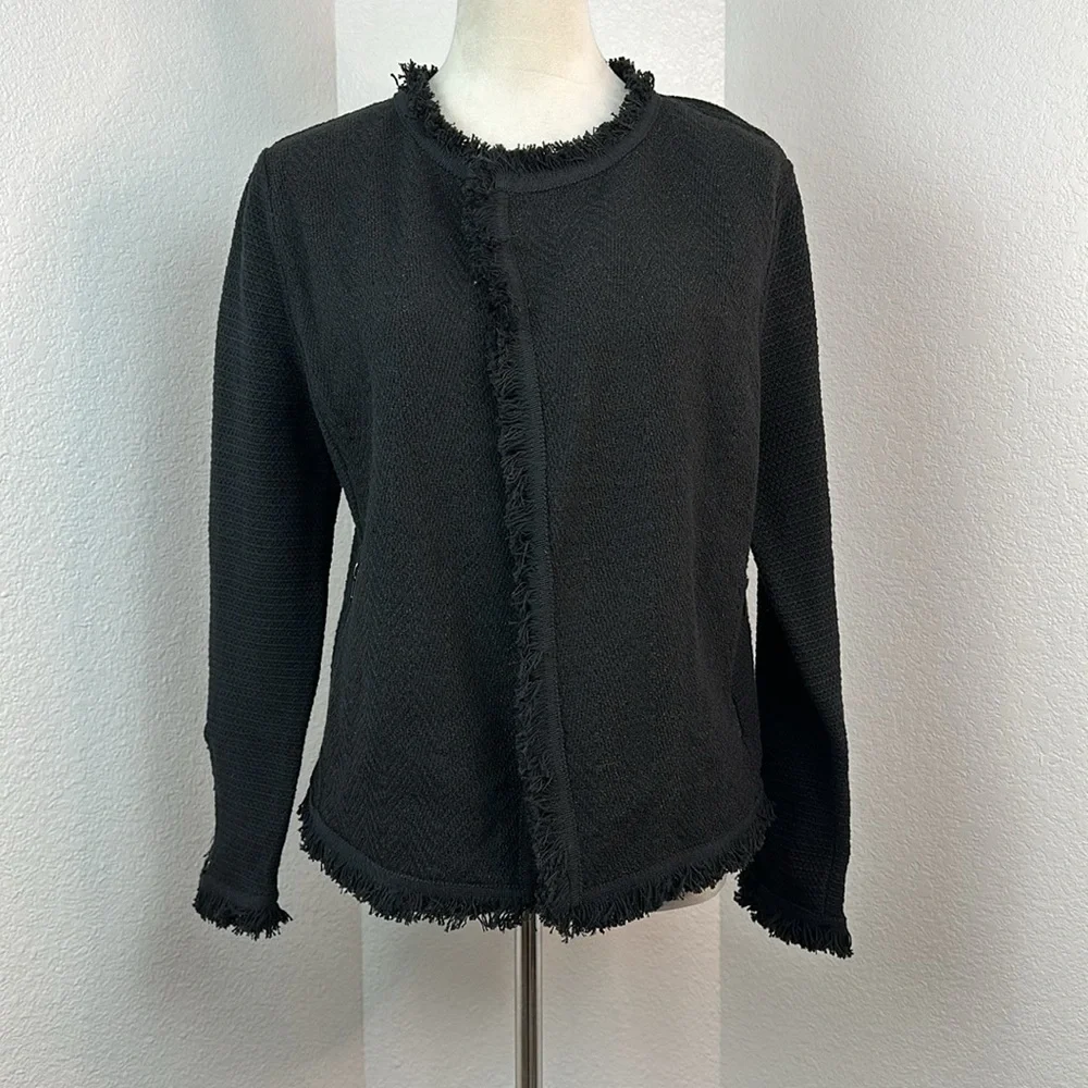 NIC + ZOE Black FRINGE MIX KNIT JACKET Size Large NWT - Picture 6 of 16